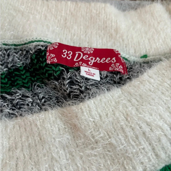 33 Degrees Elf Sweater Dress size L. Green and White Stripes with Red Bow - Picture 5 of 6